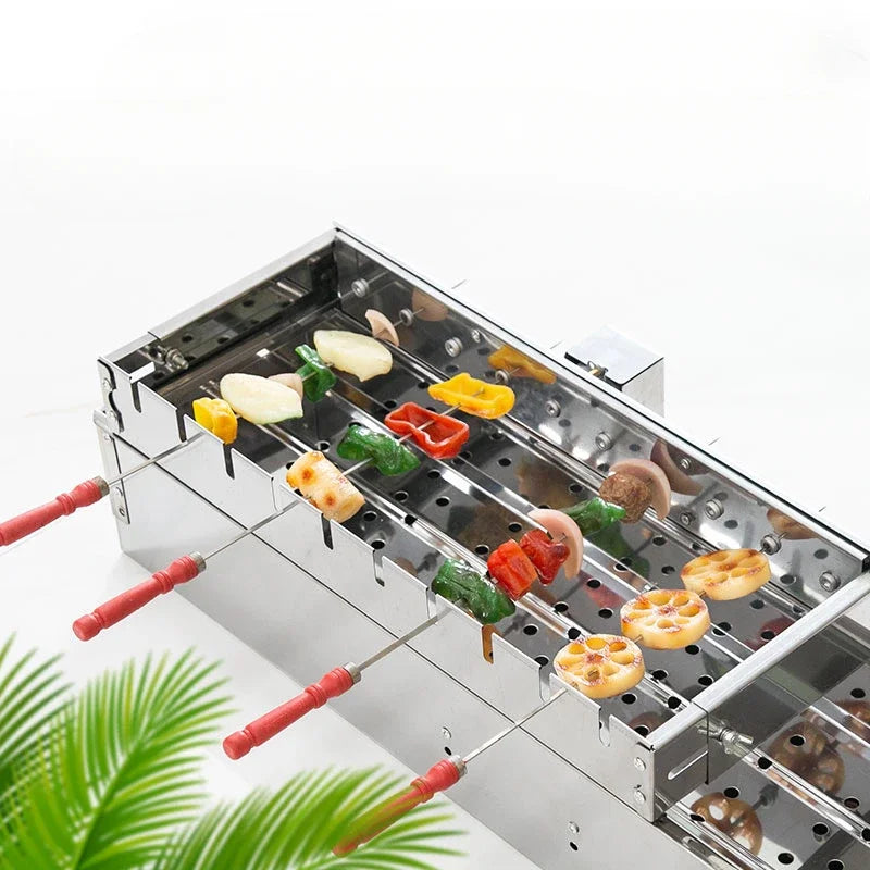 Fully Automatic BBQ Flip Rack Adjustable Width Rolling BBQ String Machine 5V Can Connect To Power Bank AC/DC