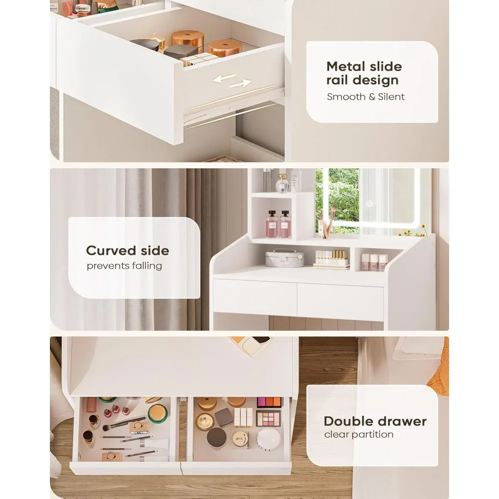 Small Vanity Desk Set with Square Mirror and Light- Vanity Desk with Drawer