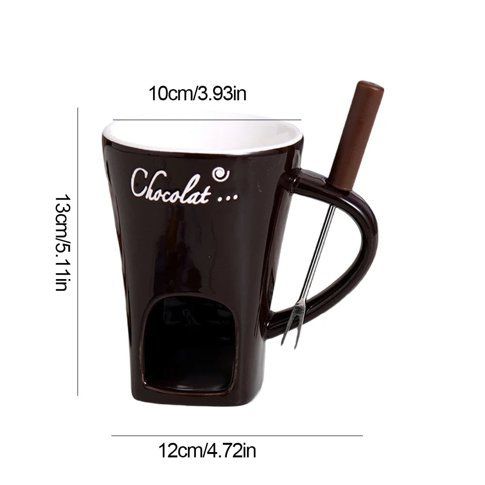 Candle Cup Cheese Chocolate Melting Ceramic Mug with Fork Chocolate Fondue Mug Creative Coffee Mug for Chocolate Cheese Candy