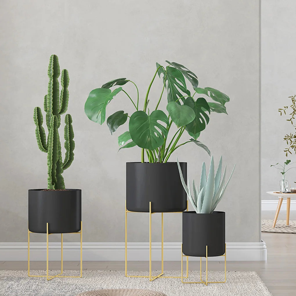 2025 Plant Stand with Pot Floor Type Flowerpot Metal Planter Black White Gold  Living Room Succulent Multi-use Balcony Decor