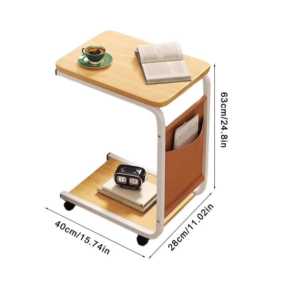 C Shaped End Table Small Side Table For Living Room Double Layer Movable Side Table For Sofas Living Rooms Bedside Areas