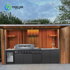 Customized Modern Premium Outdoor Kitchen 5-Burner Gas Grill 304 Stainless Steel Sink Shed Luxurious Family Party Catering Unit
