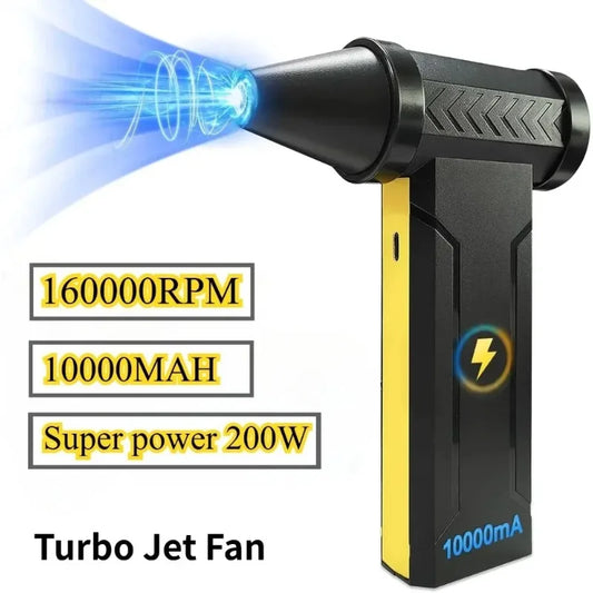 New 160000RPM Turbo Jet Fan Brushless Motor Handheld Duct Fan  60M/S 10000MAH Portable Type-C Charging For Indoor  & Outdoor Use