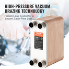 VEVOR Heat Exchanger 5"x 12" 80 Plates Brazed Plate Stainless Steel For Floor Heating Water Heating Snow Melting Beer Cooling