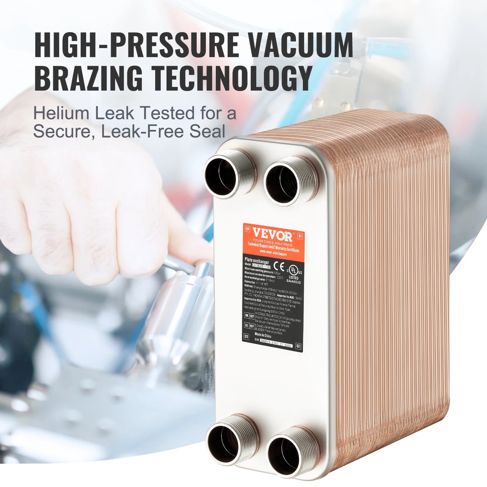 VEVOR Heat Exchanger 5"x 12" 80 Plates Brazed Plate Stainless Steel For Floor Heating Water Heating Snow Melting Beer Cooling