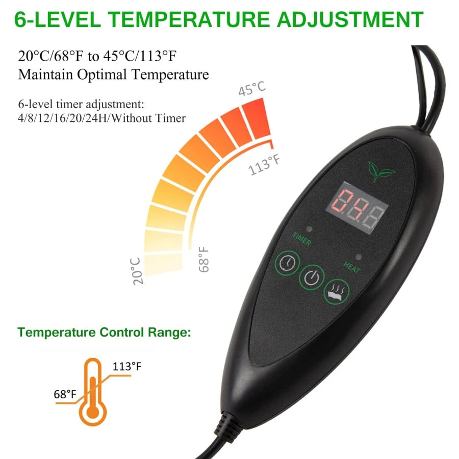 3 Sizes Upgrade Seedling Heat Mat Waterproof Heat Pad with 20℃-45℃ Digital Thermostat Controller Hydroponic Seedling Germination