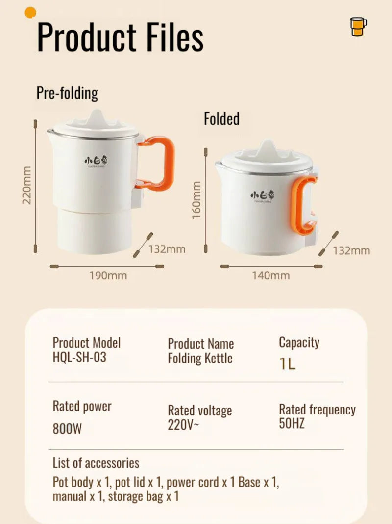Home mini electric kettle folding outdoor travel portable insulation kettle small automatic electric hot water