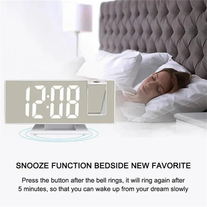 LED Digital Alarm Clock Specular Surface Electronic Desk Clock With Projection Time Temperature Clock Bedroom Bedside Decoration