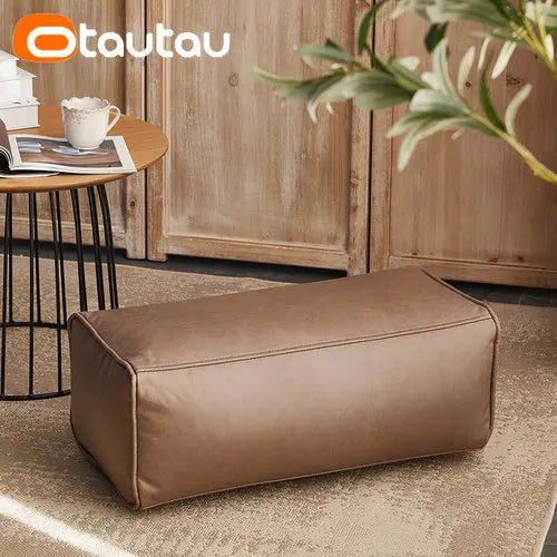 OTAUTAU Big Faux Leather Ottoman Pouf Stool with Filling Bean Bag Footrest Footstool Corner Door Side Seat Futon Frameless JD007