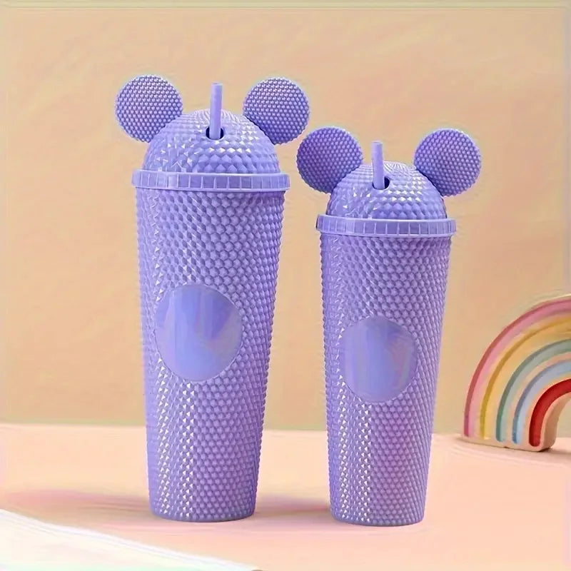 LUSQI 2pcs Water Bottles With Studded Mouse Ear Dome Lids Large And Small Water Cups Summer Winter Drinkware With Straws | AlluCanFind