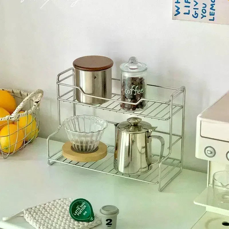 Kitchen Countertop Storage Rack Spice Shelf Versatile Iron Wire Storage Basket For Bathroom Toiletries Cup Organizer Racks