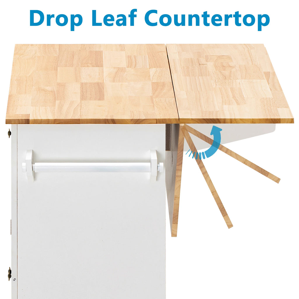 Rolling Kitchen Island with Drop Leaf – Movable Kitchen Carts on Wheels Island with Storage Cabinet, Island Table for Kitchen