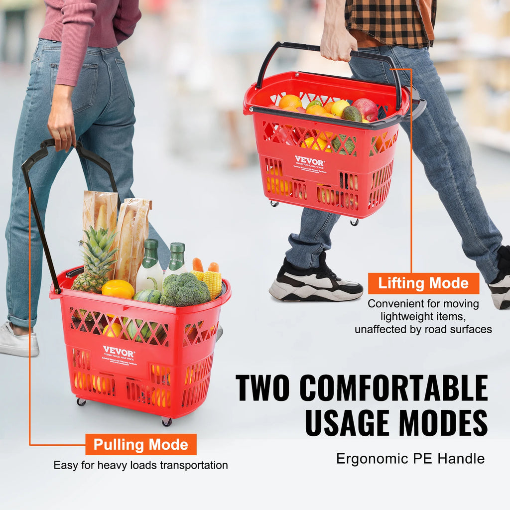 SucceBuy 6PCS Shopping Baskets 39L Rolling Shopping Carts with Handles & Wheels Portable  for Supermarkets Retail Stores Grocery