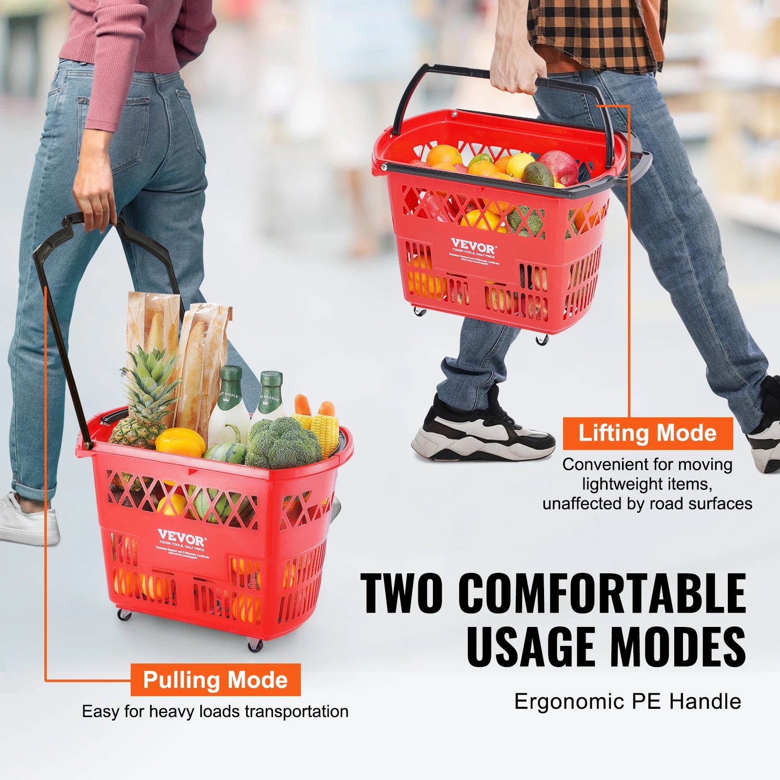 SucceBuy 6PCS Shopping Baskets 39L Rolling Shopping Carts with Handles & Wheels Portable  for Supermarkets Retail Stores Grocery