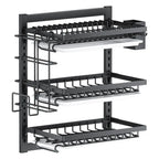 Wall Mounted Kitchen Organizer Rack - No-Drill Storage Shelf for Bowls, Plates, Spices with Dish Drying Function