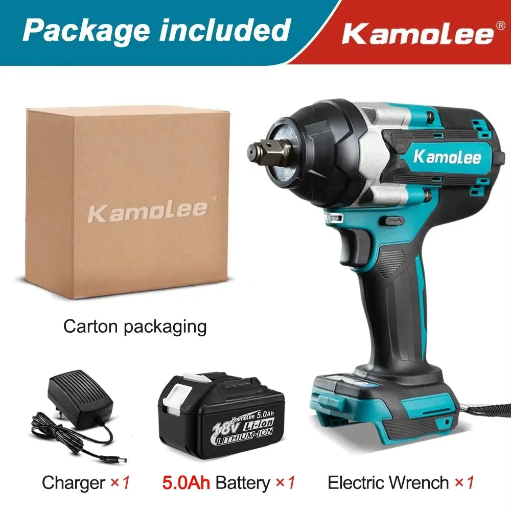 Kamolee 1800 N.M high torque wireless charging impact wrench 1/2inch brushless electric wrench compatible with Makita18V battery