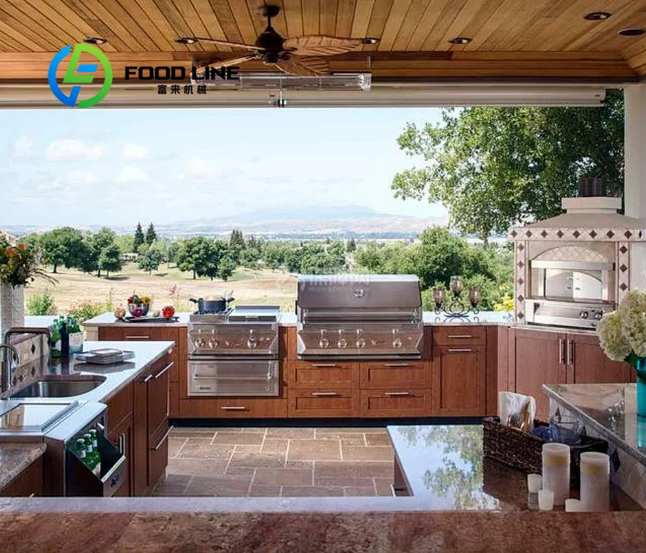 customize Outdoor Kitchen Cabinets Modular Design Weather Resistant Stainless Steel BBQ Island with Sink and Burners