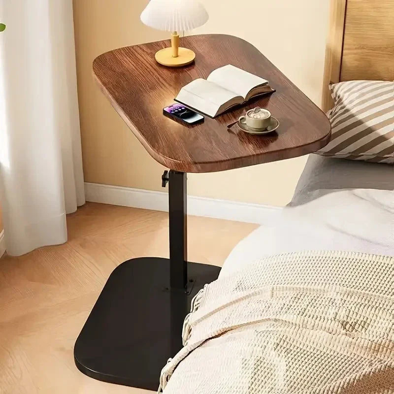 Luxury Adjustable Height Sofa Side Table Portable C-Shape Coffee Table with Cork Finish for RV Home Office Living Room Bedroom