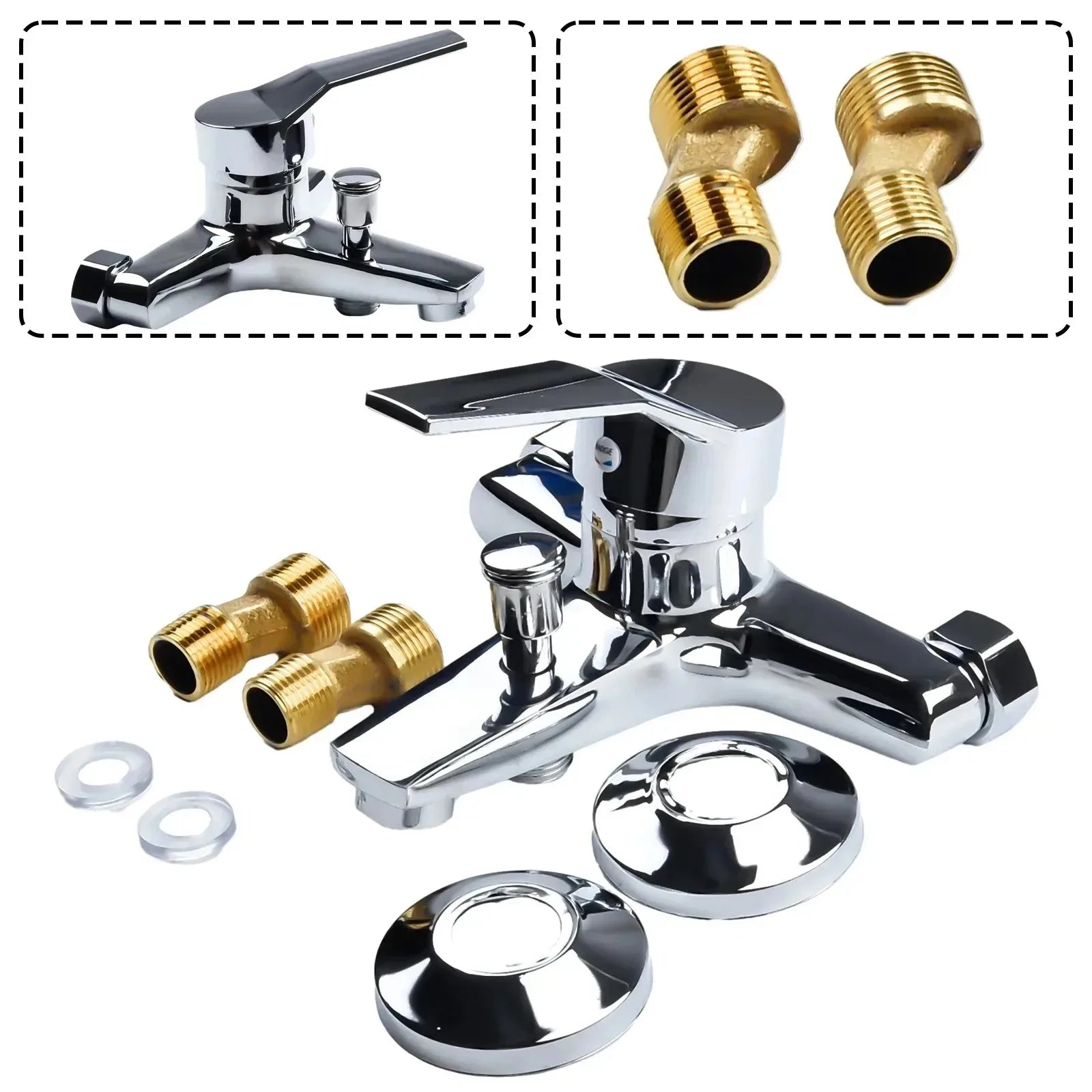 Zinc alloy Basin Faucets Chrome Wall Mounted Hot Cold Water Mixer Tap Dual Spout Single Handle For Bathroom Shower Basin