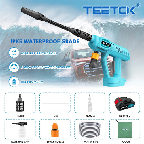 Cordless 18V Pressure Washer Gun for Car – 2-Battery Kit