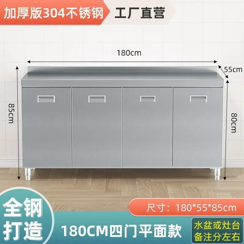 304 Stainless Steel Sideboard Kitchen Multi-door Cabinet Cupboard Dining Room Locke Kitchen Storage Adjustable Shelf Cabinet