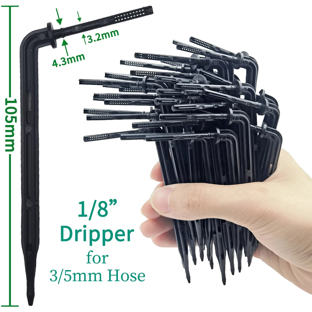 50-1000pcs Greenhouse 3/5m Hose Drip Irrigation Drippers 1/8'' Bending Arrow Emitters Garden Potted Micro Watering System