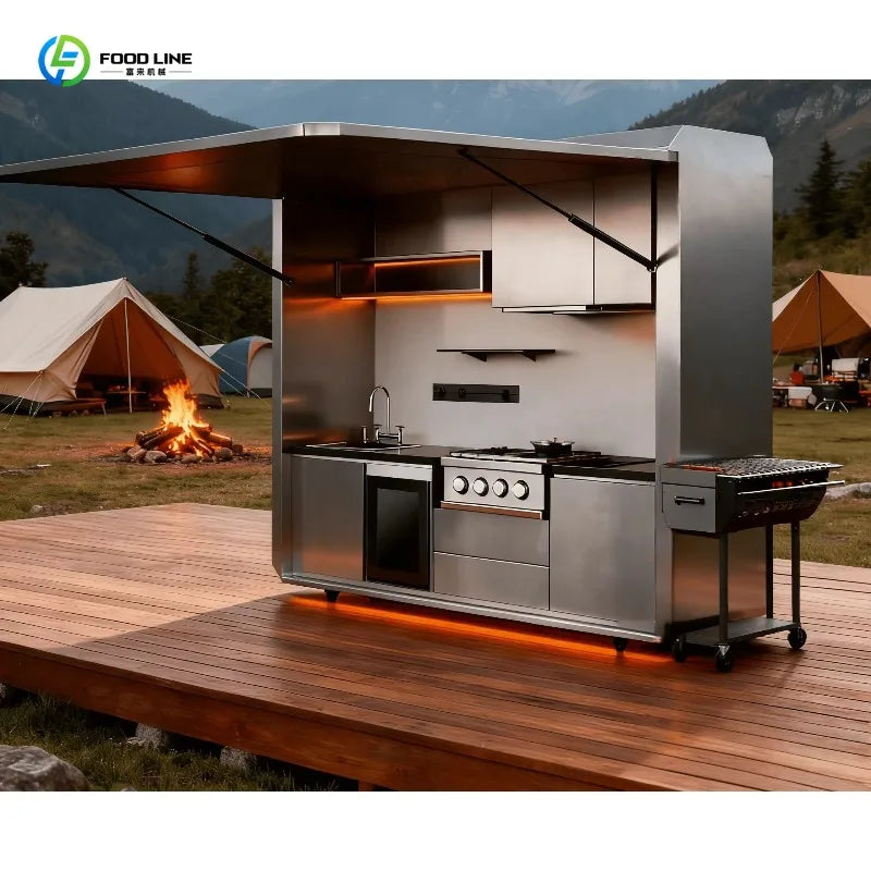Customized New Design Stainless Steel Outdoor Kitchen Cabinets Modern Kitchen With Stove Bbq Grill Set