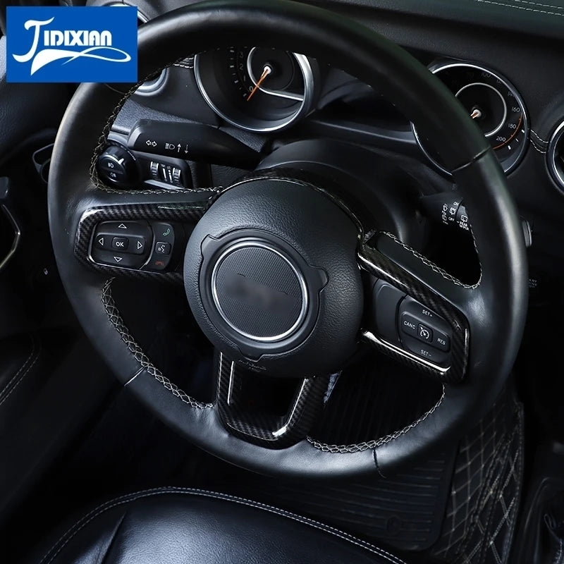 JIDIXIAN fit for Jeep Wrangler JL for Gladiator JT 2018 2019 2020 2021 2022 2023 2024 Car Steering Wheel Decoration Panel Cover