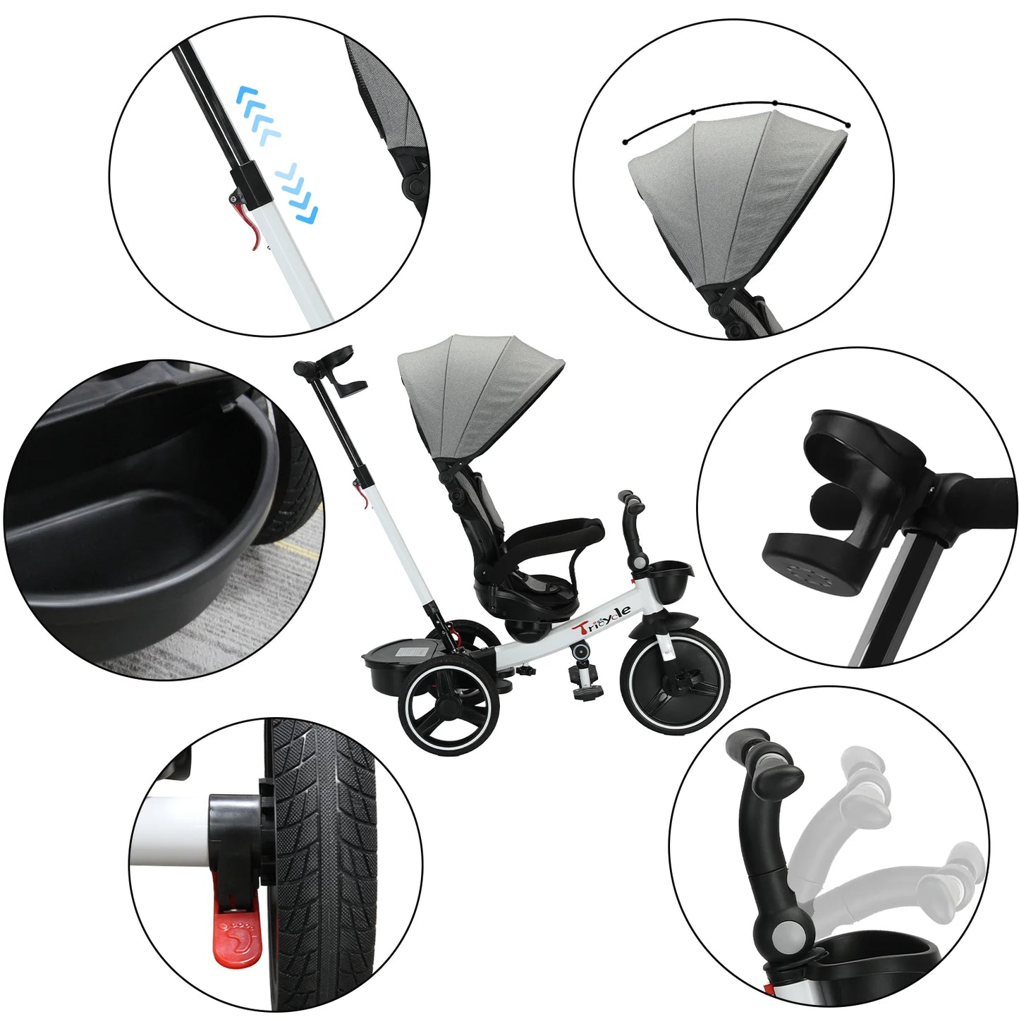 Ubravoo Baby Stroller Tricycle Ride Bike , 5-in-1, Adjustable Canopy, Sitting & Lying,Celerity Disassembly & Assembly,1-5 Years