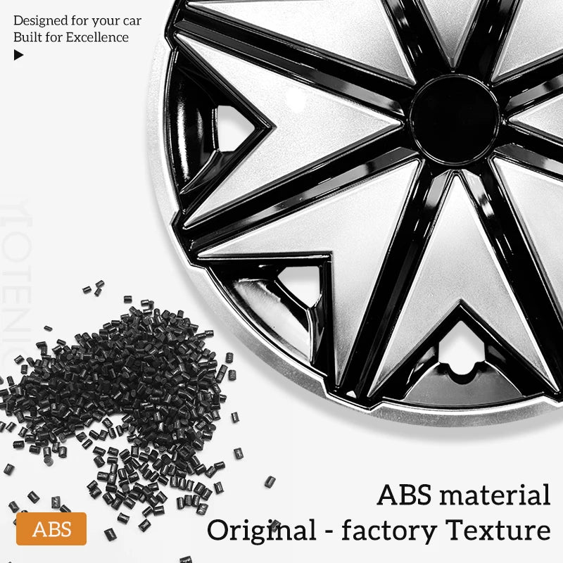 Universal 14 inch Starfish Hubcaps Black & Silver Wheel Covers for Cars Set of 4 Fits Honda, Volkswagen, Chevy, Mazda, Dodge