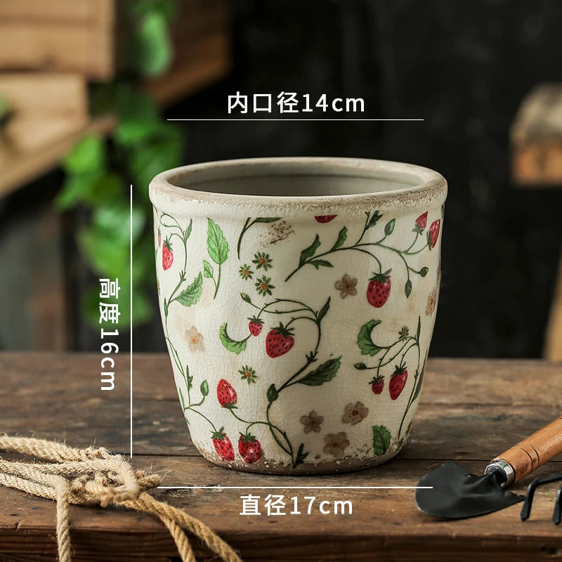 Vintage Ceramic Succulent Flowerpot Planters for Indoor Plants Creative Countryside Style Plant Pot Living Room Decoration