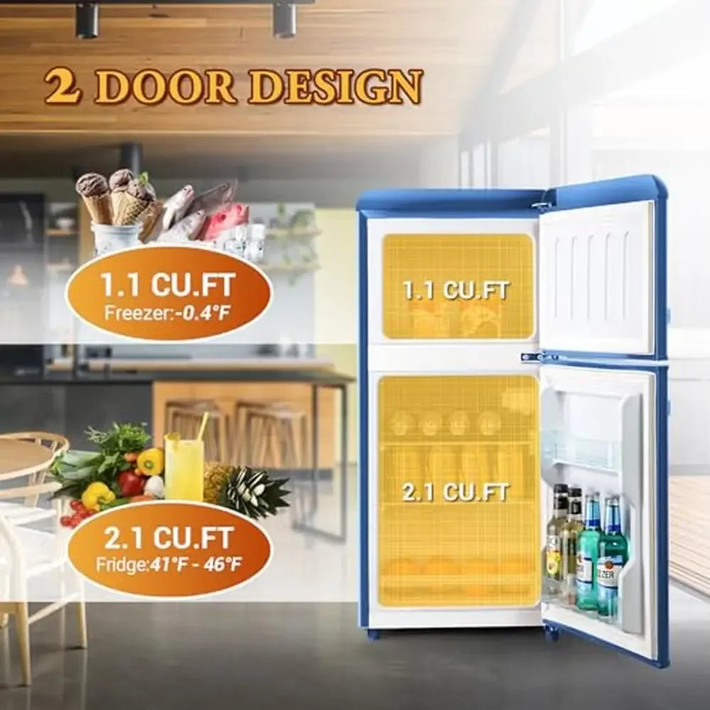 Compact 3.2 cu. ft Double Door Mini Fridge Freezer Adjustable Temperature Control Ice Trays Energy Efficient Quiet Operation