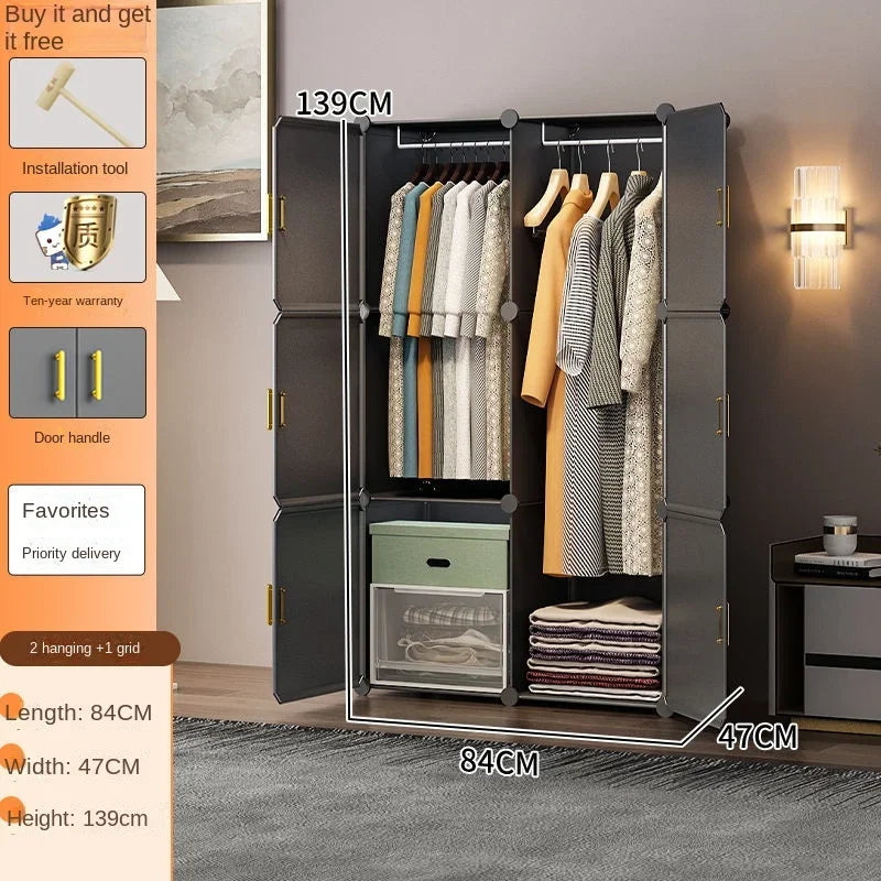 New Simple Wardrobe Clothes Assembly Plastic Collapsible Sturdy Dustproof Cabinets Dressers Cube Storage Locke Closet Furniture