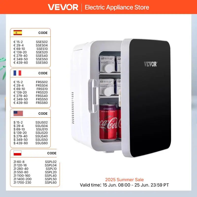 VEVOR 10L Mini Fridge Car Refrigerator Portable Freezer Cooler and Warmer Storing Skincare Cosmetic Food Drink for Home Car Use