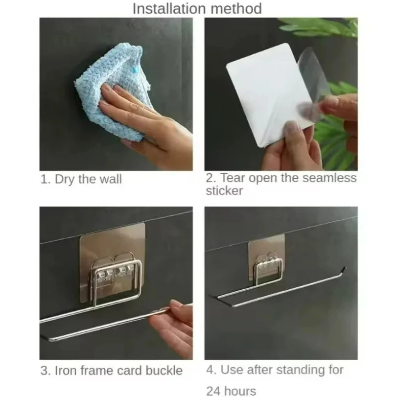 Kitchen Paper Towel Holder Adhesive Toilet Paper Rack Towel Hanger Tissue Dispenser Roll Napkin Cabinet Storage Accessories