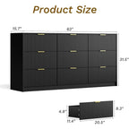 Black Dresser for Bedroom, 9 Drawer Double Dresser, Modern Chest of Drawers for Bedroom, Living Room, Entryway and Closet, 63" L