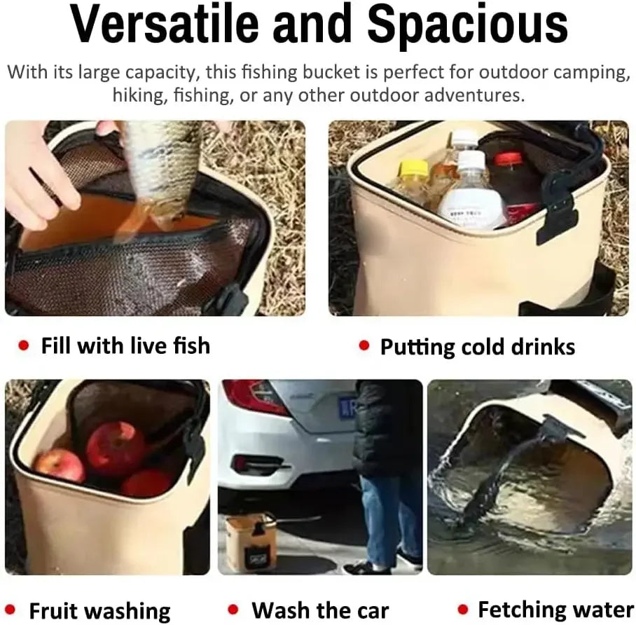 1-2PCS 8/13L Multi-Purpose Collapsible Fishing Bucke Water Pail  Durable Portable Handheld Bucket With Lid for Outdoor Camping