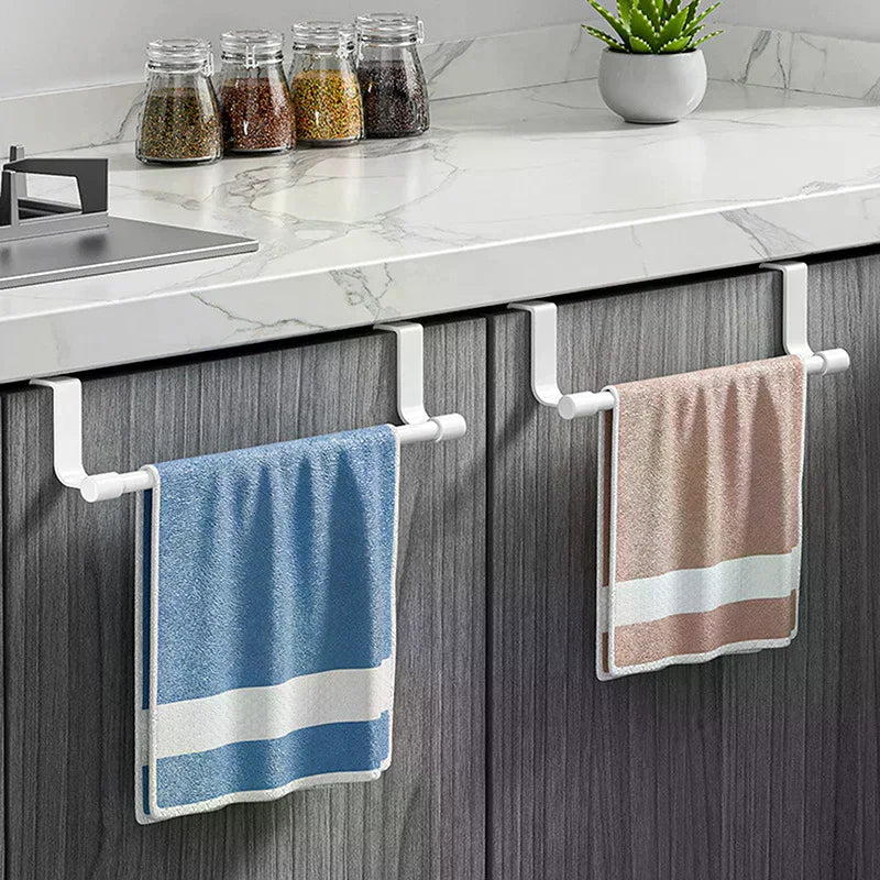 1pcs Wall-Mounted Kitchen Cabinet Towel Rack - Space-Saving Dishcloth Holder For Home And Bathroom No Drilling Require