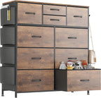 Dresser for Bedroom Chest of Drawers with Side Pockets and Hooks, Fabric Storage Organizer Unit for Living Room, Hallway, Closet