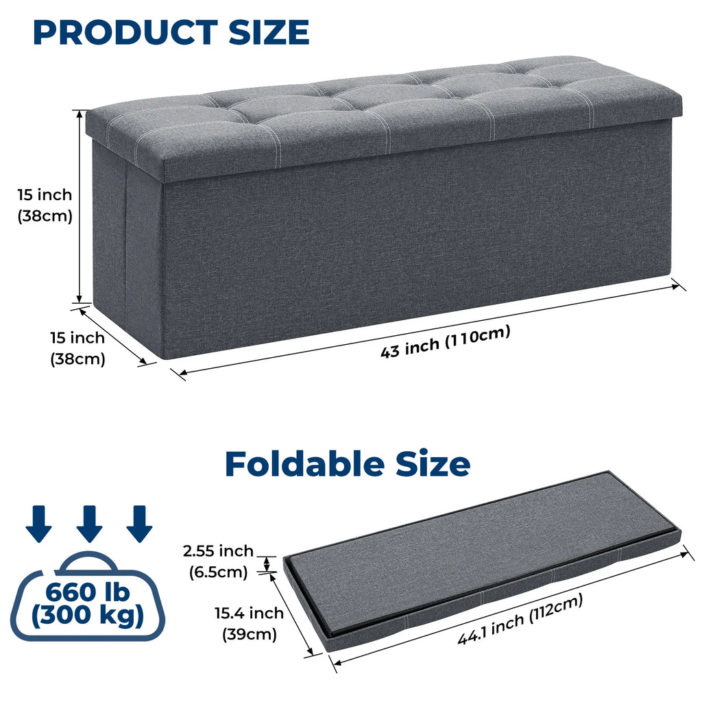 43" Storage Ottoman Bench with Divider, Multifunctional Foot Stool, Toy Chest & Shoe Bench for Bedroom, Living Room Home
