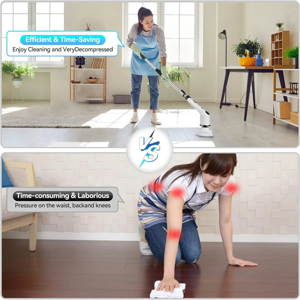 Electric Cleaning Brush 9-in-1 Wireless Handheld Household Kitchen Floor Bathroom Rotary Scrubber with 9 Head Cleaning Scrubber
