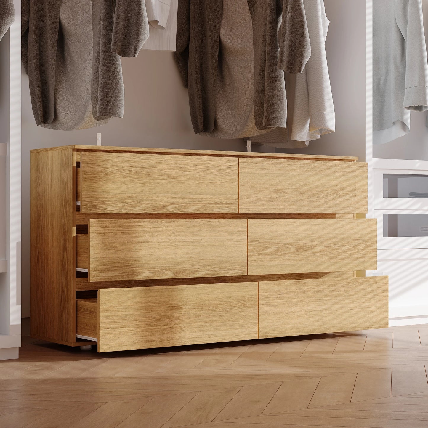 FUFU&GAGA 6-Drawer Dresser for Bedroom, Storage Organizer Chest of Drawers for Living Room Hallway Entryway, Natural
