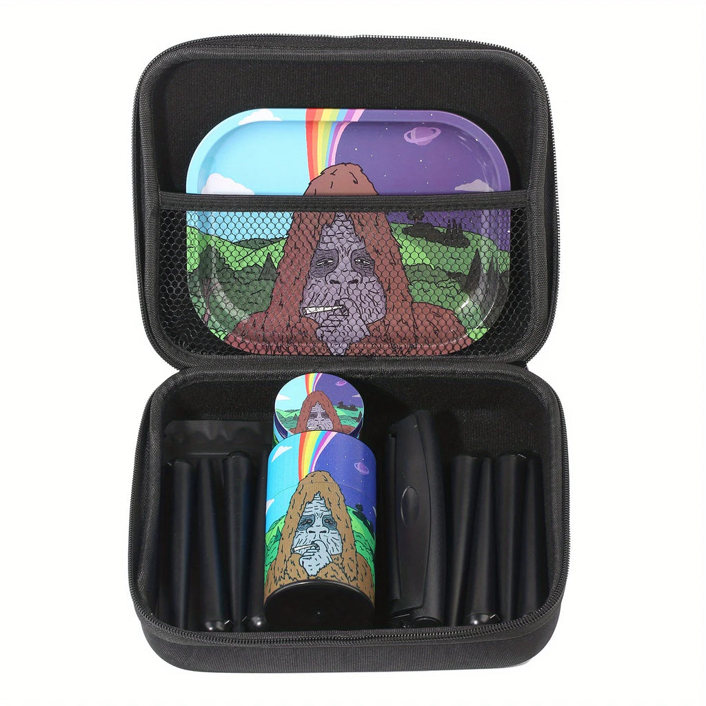 18 Pieces Gorilla Themed Portable Smoking Set, Stash Box Grinder Rolling Tray Machine Combo Easy To Carry
