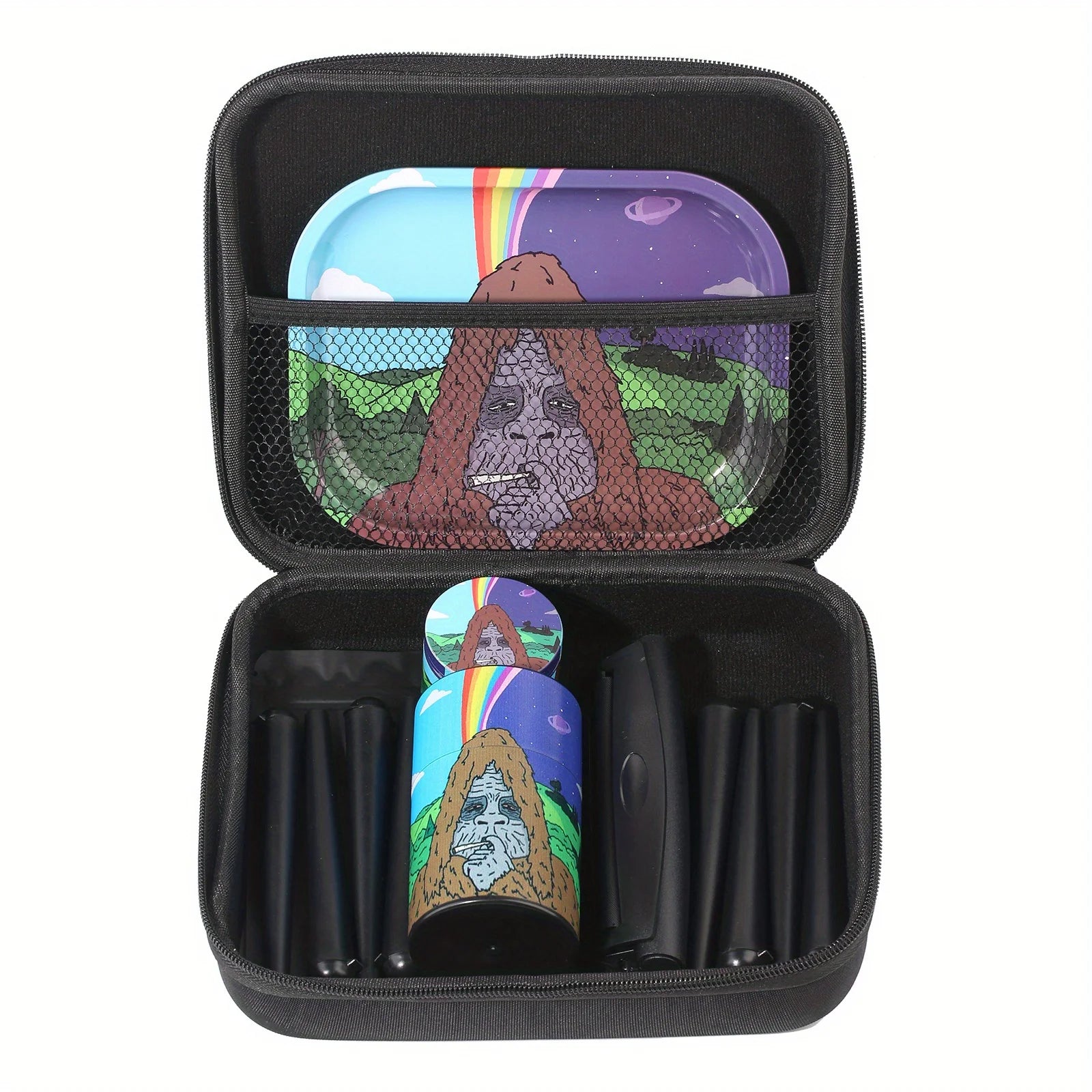 18 Pieces Gorilla Themed Portable Smoking Set, Stash Box Grinder Rolling Tray Machine Combo Easy To Carry