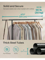 SONGMICS Clothes Rack, Clothing Rack for Hanging Clothes with Wheels, Garment Rack with Extendable Hanging Rail