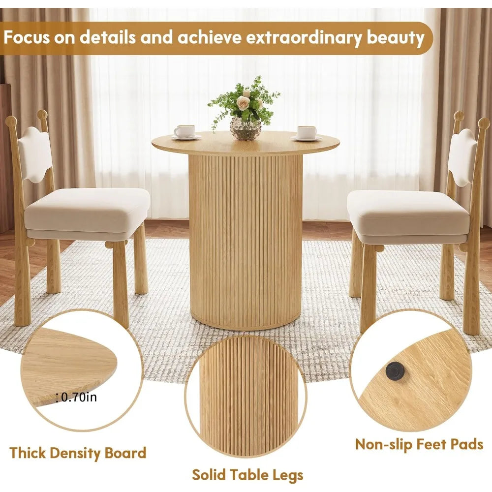 31.5" Round Dining Table for 2-4 People, Small Kitchen Dinner Table with Fluted Wood Base, Farmhouse Circle Dining Tables for H