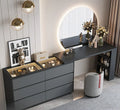 Minimalist Extendable Dresser Integrated Glass & Solid Wood Large Round Mirror 6-drawer For Makeup Table Bedroom
