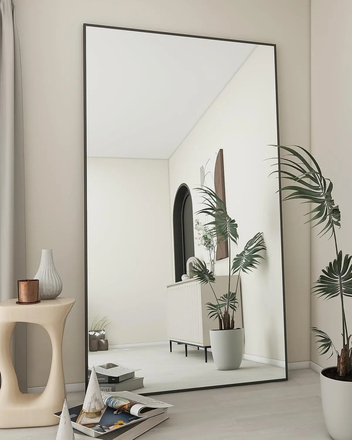 Large Mirror Full Length 34"x76", Floor Body Mirror with Stand, Metal Frame Wall-Mounted Vanity Mirror, Hanging Leaning