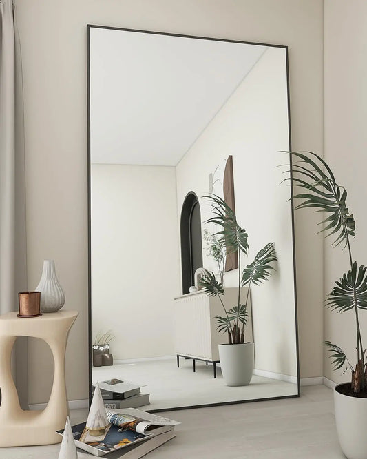 Large Mirror Full Length 34"x76", Floor Body Mirror with Stand, Metal Frame Wall-Mounted Vanity Mirror, Hanging Leaning