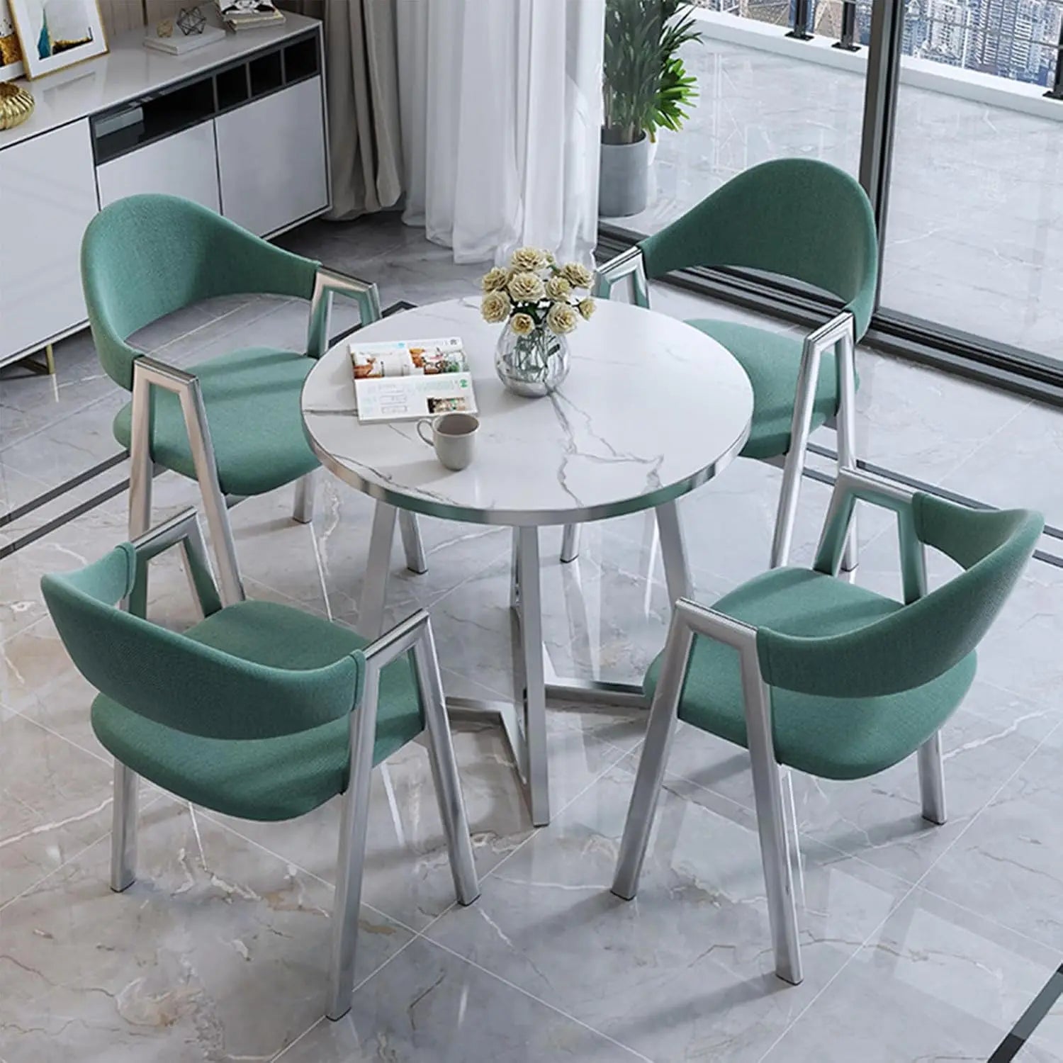 Modern Round Dining Table Set with 4 Chairs